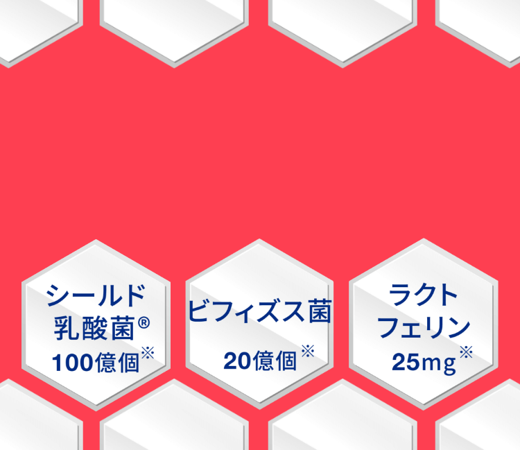 シールド乳酸菌®100億個※ビフィズス菌200億個※ラクトフェリン25mg※