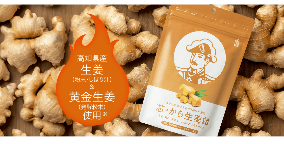 高知県産生姜 黄金生姜（発酵粉末）使用 芯・から生姜飴